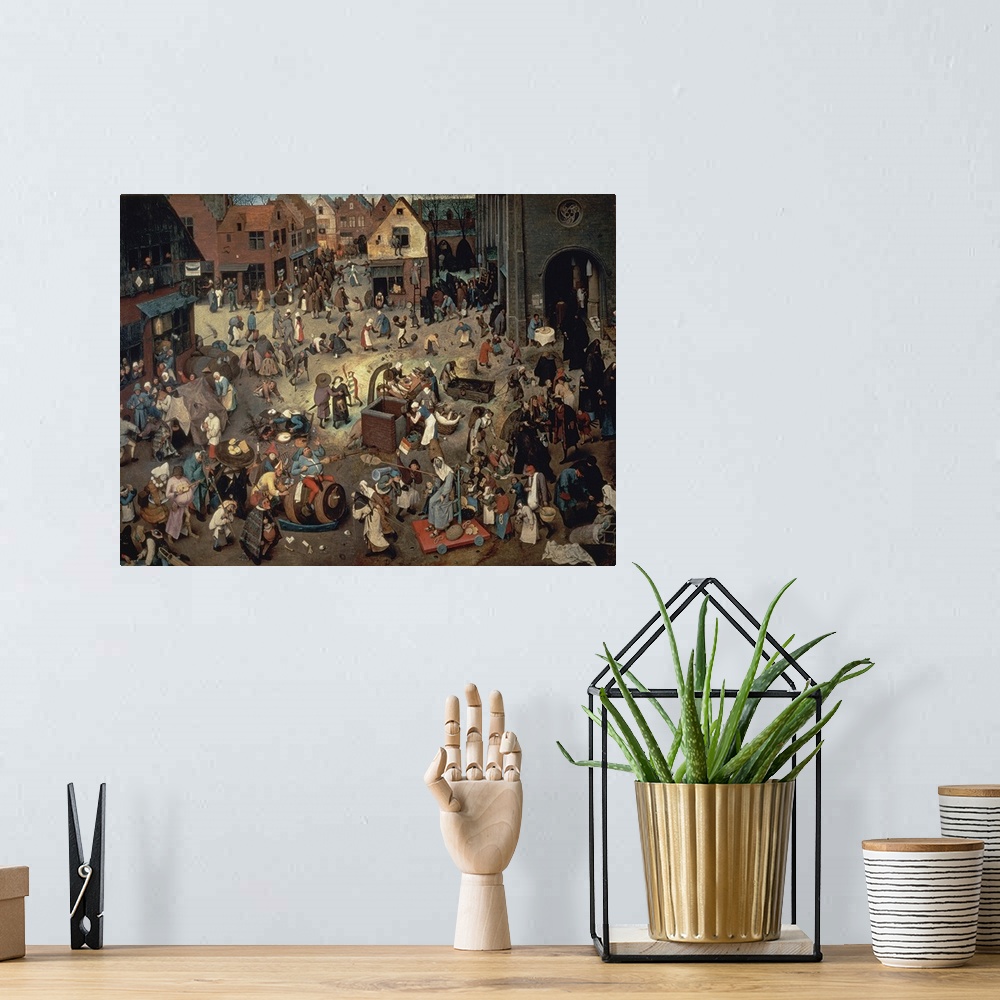 A bohemian room featuring XAM634 Fight between Carnival and Lent, 1559 (oil on oak panel)  by Bruegel, Pieter the Elder (c....