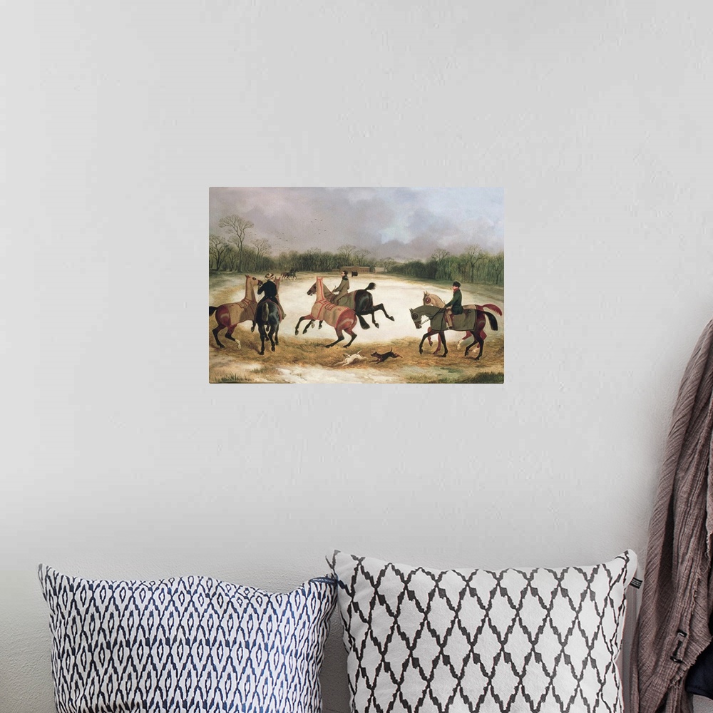 A bohemian room featuring BAL7198 Grooms exercising racehorses (oil on canvas)  by Dalby, David of York (1780-1849); Roy Mi...
