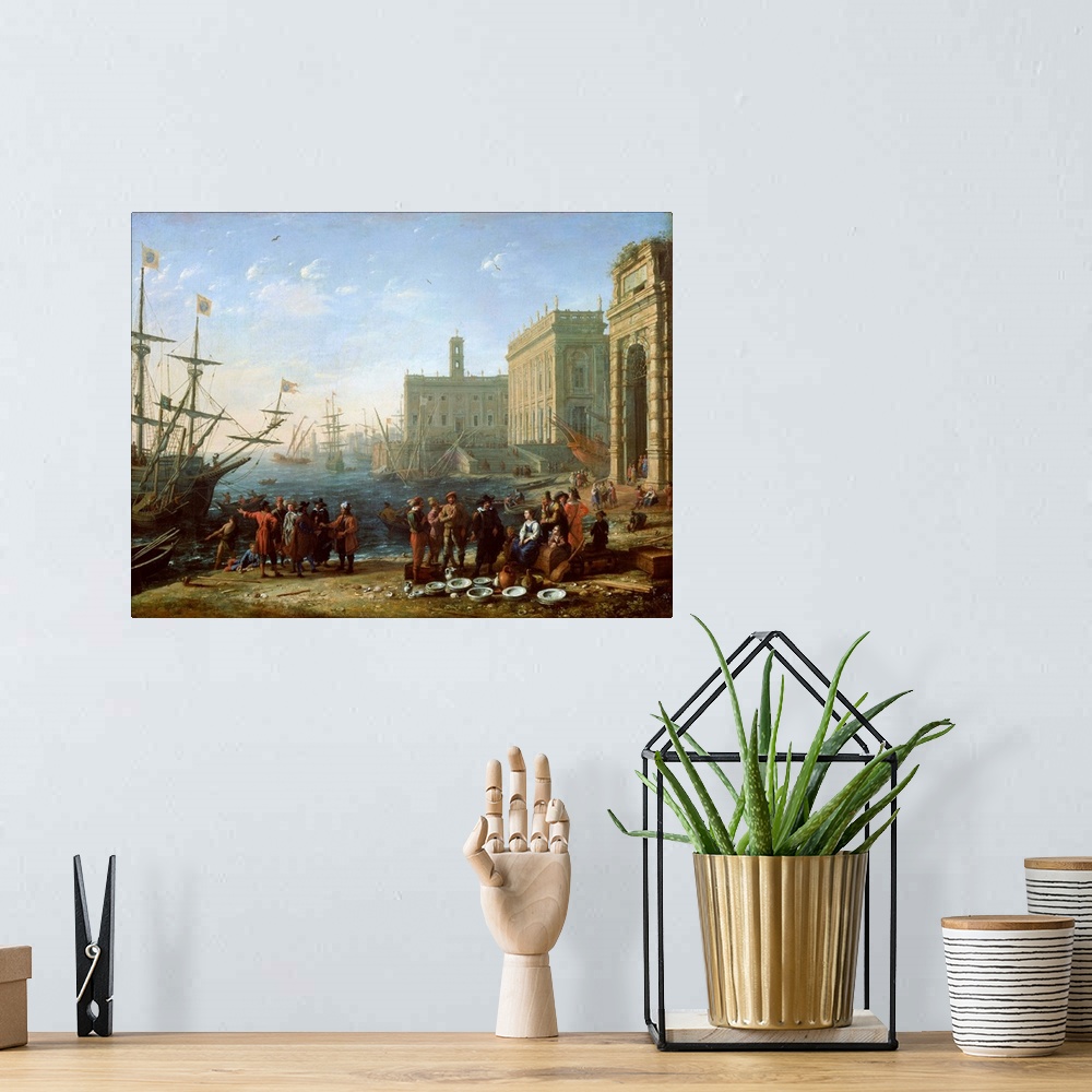 A bohemian room featuring XIR27612 Harbour Scene (oil on canvas)  by Claude Lorrain (Claude Gellee) (1600-82); 56x72 cm; Ch...