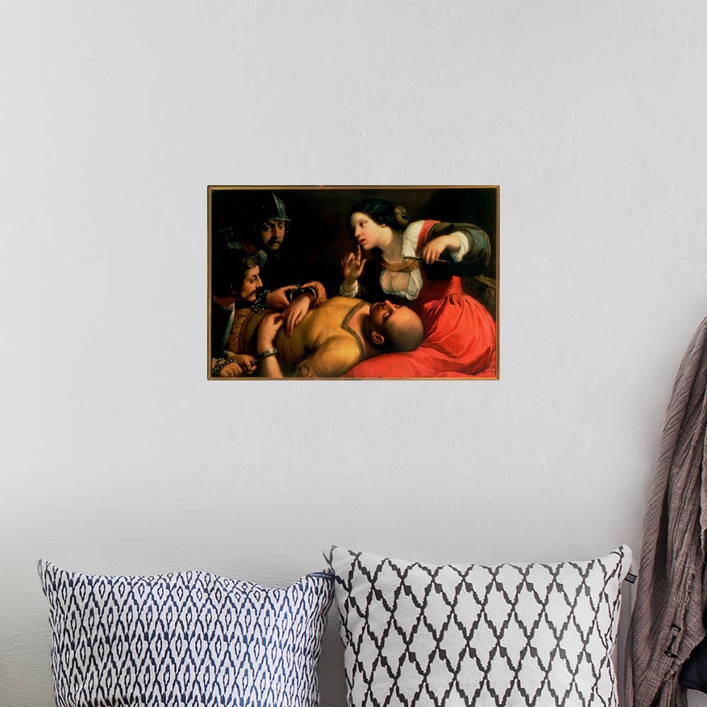 A bohemian room featuring XJL61192 Samson and Delilah  by Caravaggio, Michelangelo (1571-1610) (follower of); oil on canvas...