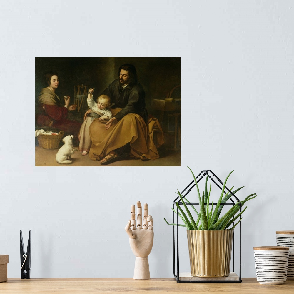 A bohemian room featuring XIR14192 The Holy Family with the Little Bird, c.1650 (oil on canvas) by Murillo, Bartolome Esteb...