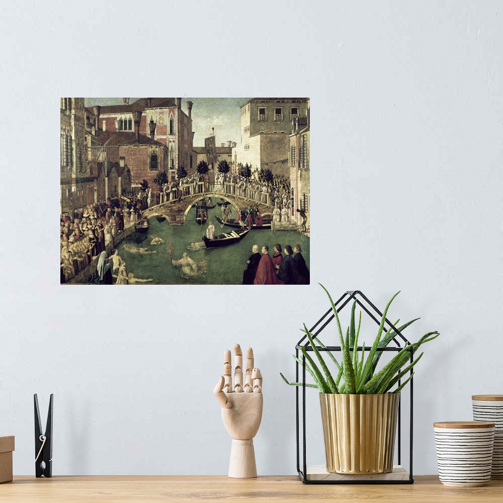 A bohemian room featuring XIR58302 The Miracle of the Cross on San Lorenzo Bridge, 1500 (oil on canvas) (for detail see 611...
