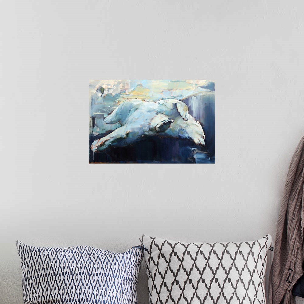 A bohemian room featuring Under the Ice, 2015, originally oil on canvas.