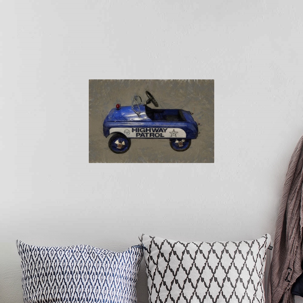 A bohemian room featuring Highway Patrol Pedal Car