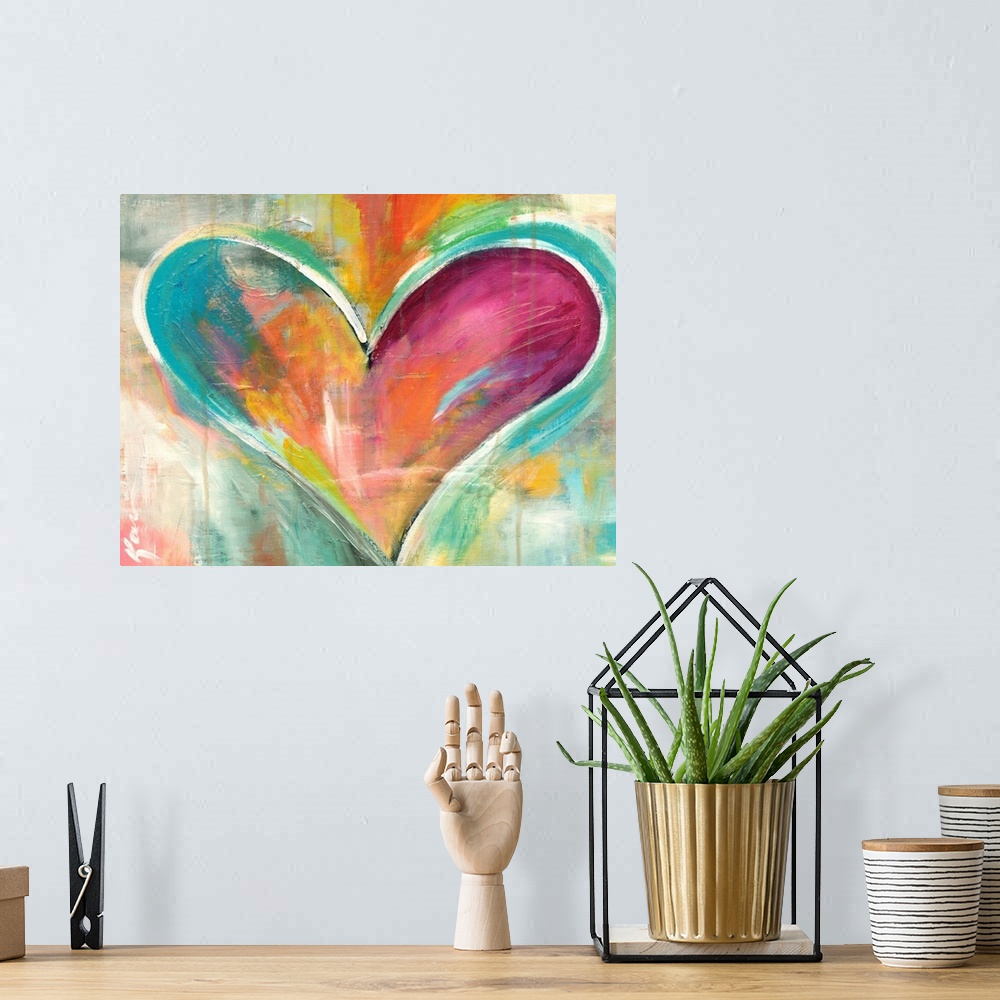A bohemian room featuring Full of warmth and emotion, this heart artwork is shaped by varying brush strokes bright purples ...