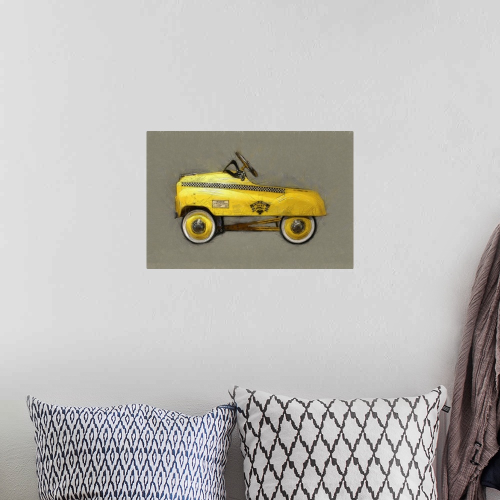 A bohemian room featuring Taxi Cab Pedal Car