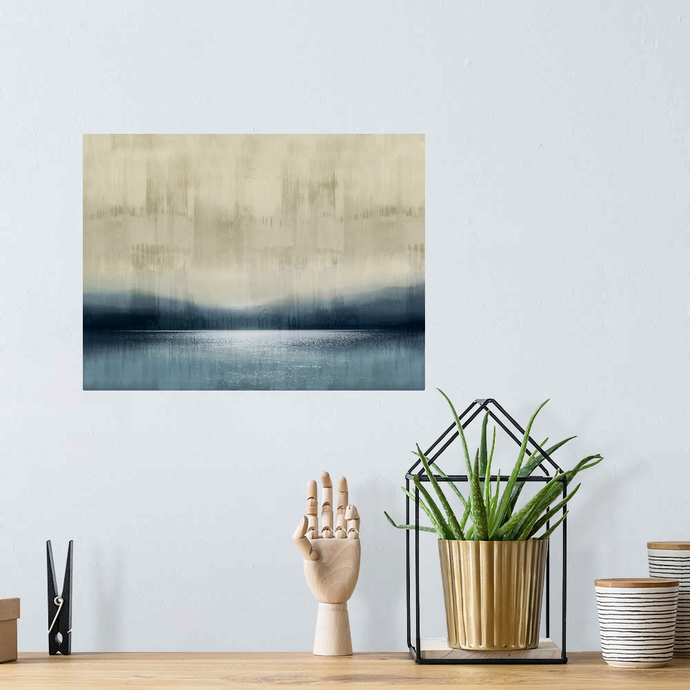 A bohemian room featuring Abstract Landscape Reflections 1