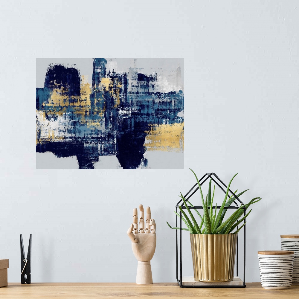 A bohemian room featuring Big Blues Gold Abstract