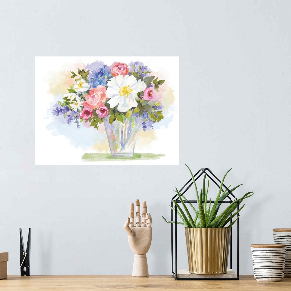 A bohemian room featuring This delicate pastel floral still life adds elegance and warmth to any room in the house.