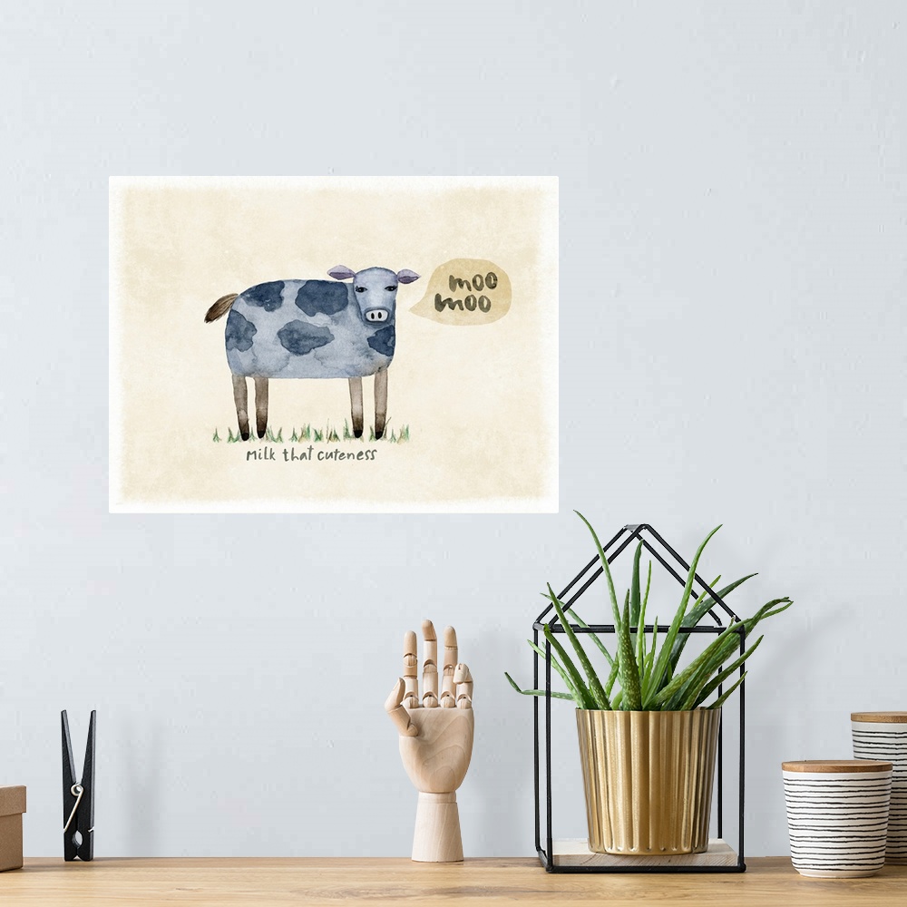 A bohemian room featuring Whimsy abounds in this sweet depiction for a cow.