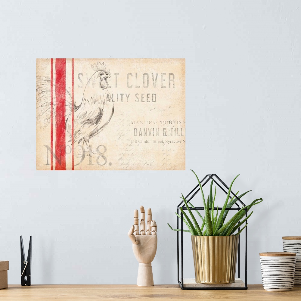 A bohemian room featuring Vintage rooster sign adds a retro touch to your decor
