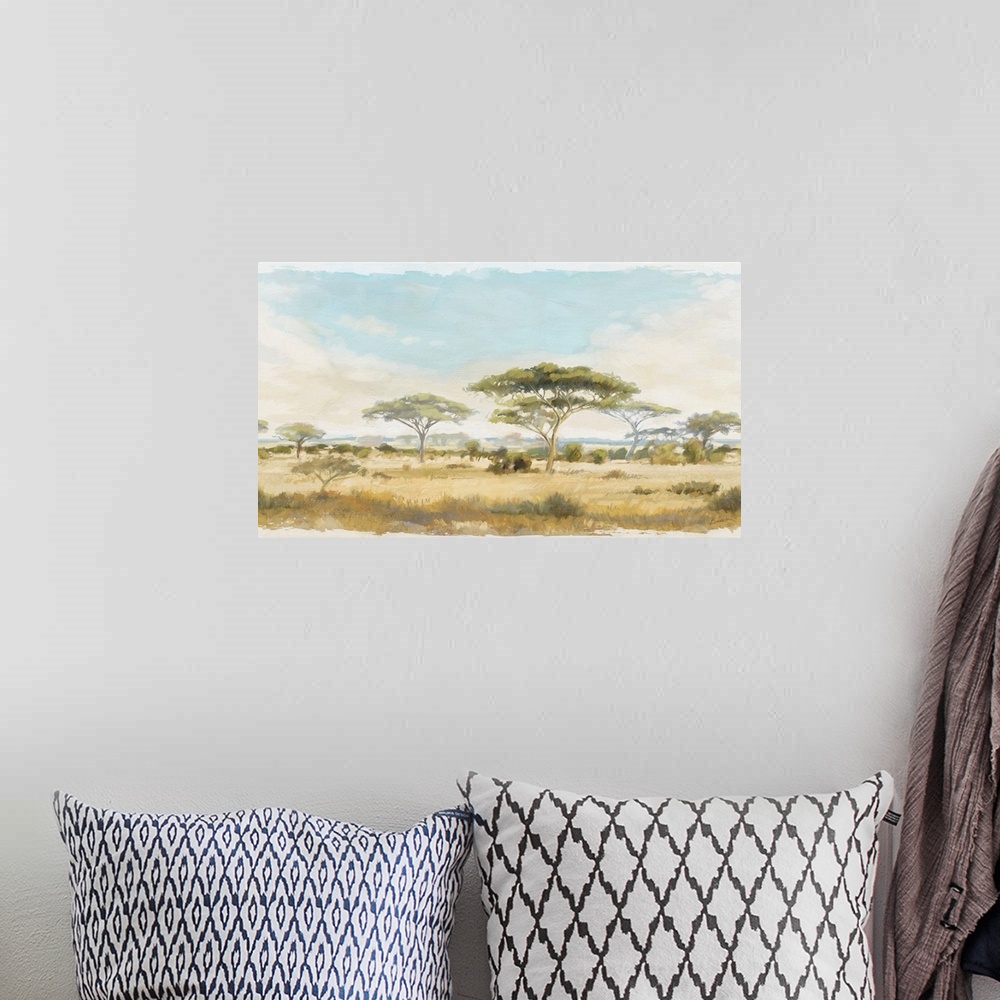 A bohemian room featuring The wide expanse of the African landscape is captured in this stunning panoramic