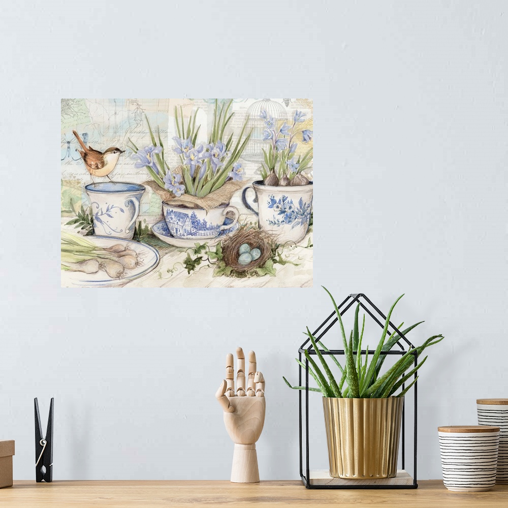 A bohemian room featuring Lovely tea painting adds a gentle accent to your decor.