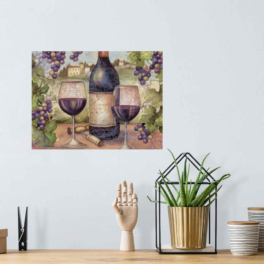 A bohemian room featuring Classic wine vignette works in any home decor.