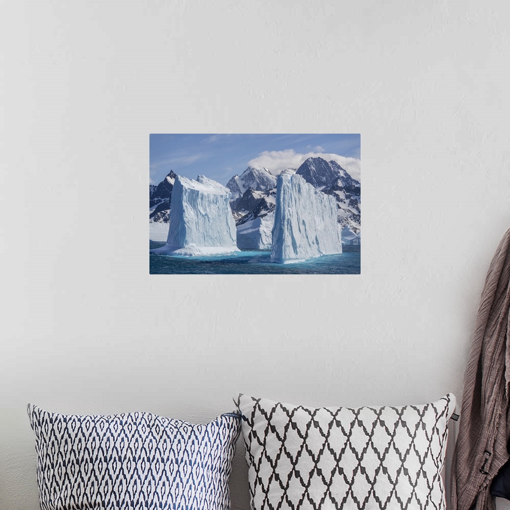 A bohemian room featuring Antarctica, South Georgia island, coopers bay. Landscape with icebergs and mountains.
