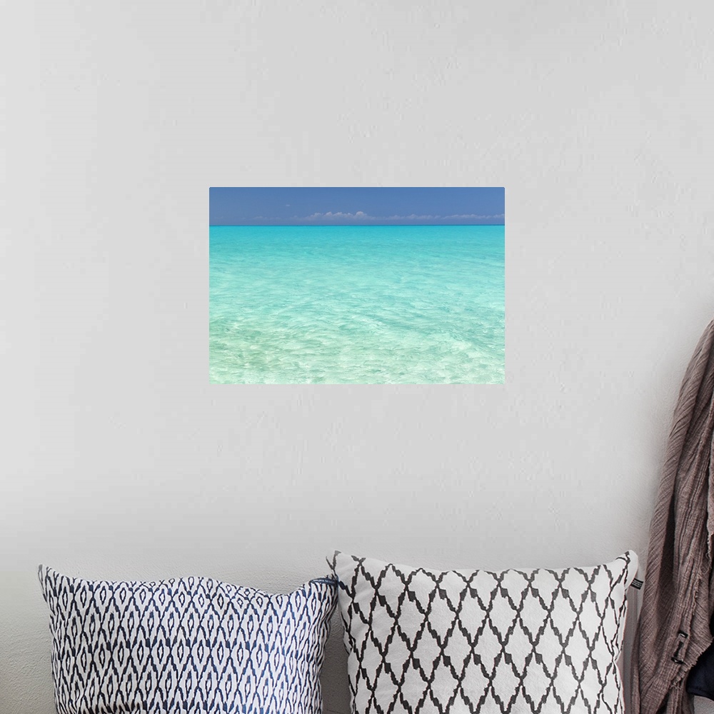A bohemian room featuring Bahamas, Little Exuma Island. Seascape of aqua ocean water.