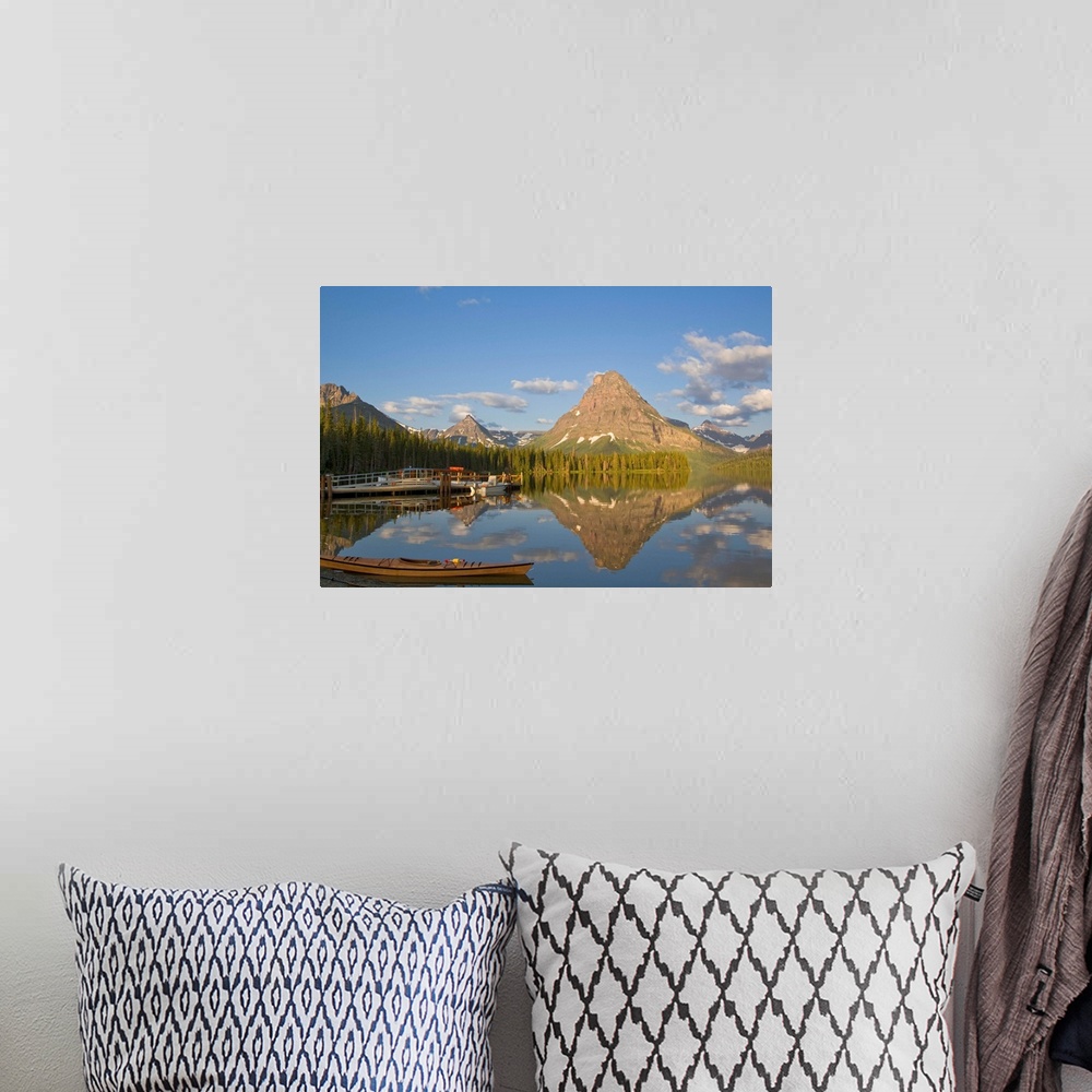 A bohemian room featuring Boats and kayak along Two Medicine Lake in Glacier National Park in Montana