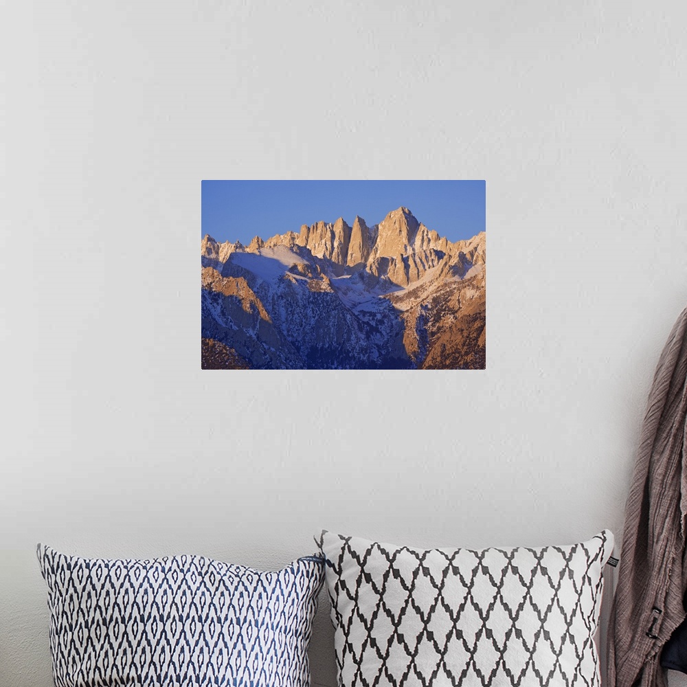 A bohemian room featuring USA, California, Sierra Nevada Range. Sunlight on Mt. Whitney.