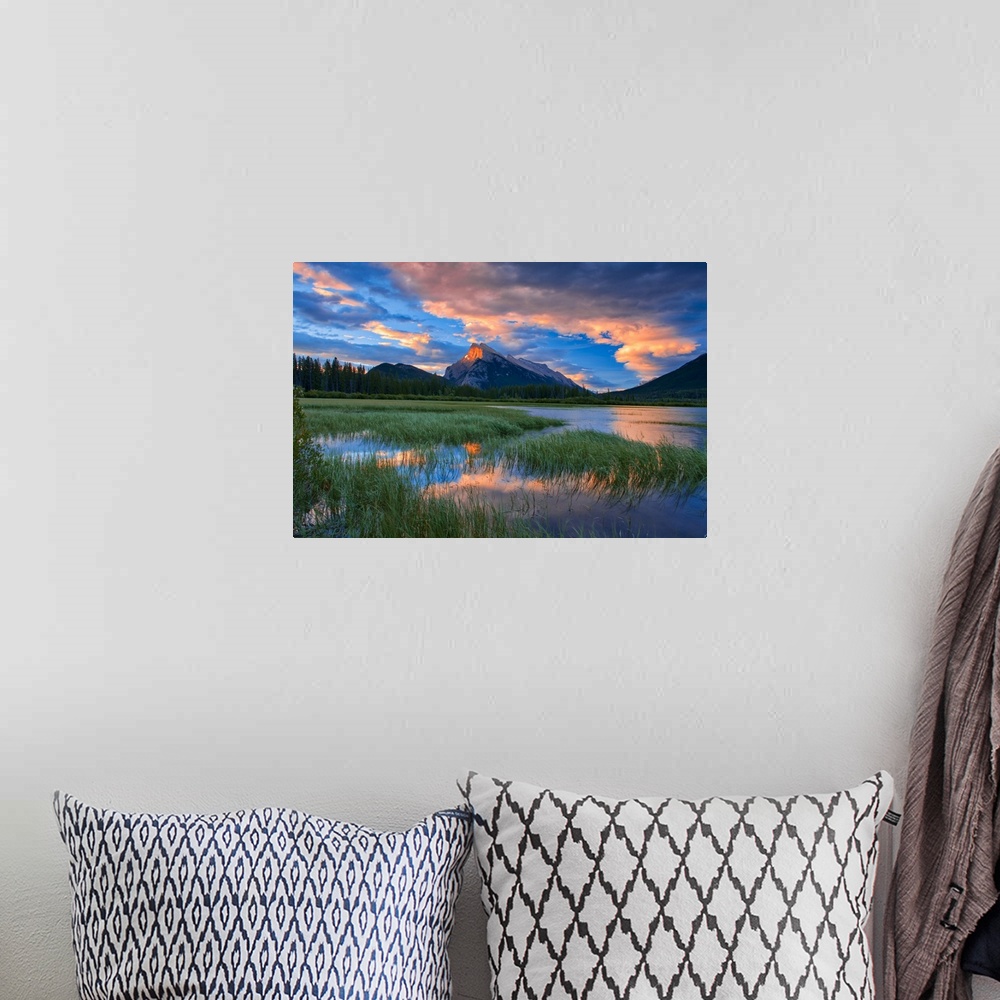 A bohemian room featuring Canada, Alberta, Banff national park. Vermillion lakes and Mt. Rundle at sunrise.
