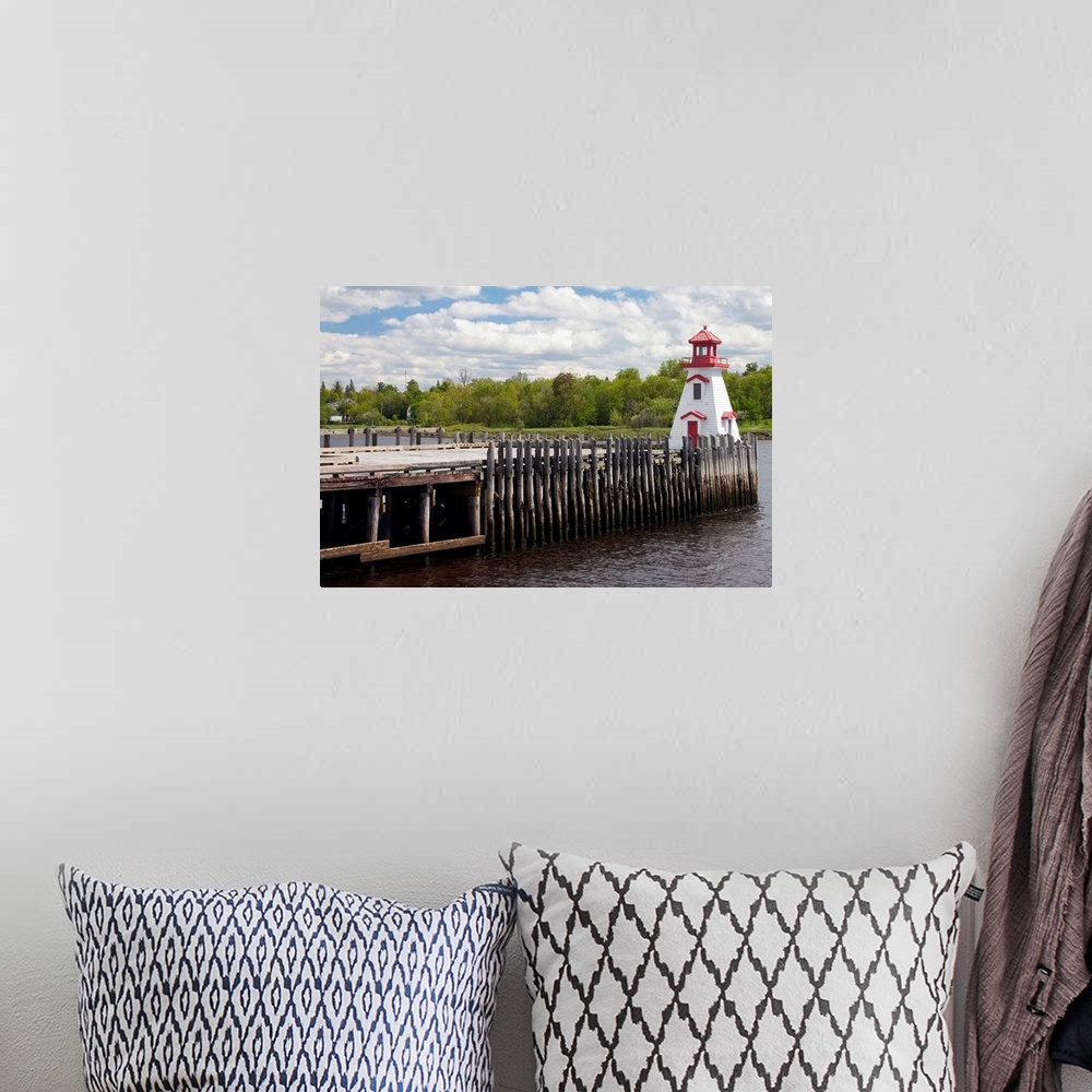 A bohemian room featuring NA, Canada, New Brunswick.  St. Stephen wharf and lighthouse.