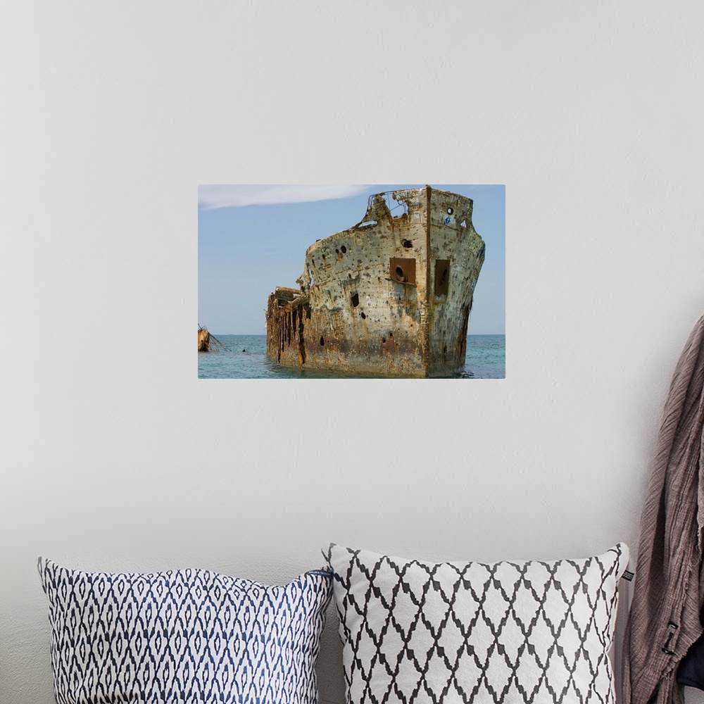 A bohemian room featuring Cement ship wreck in Barnett Harbour, South Bimini, Bahamas