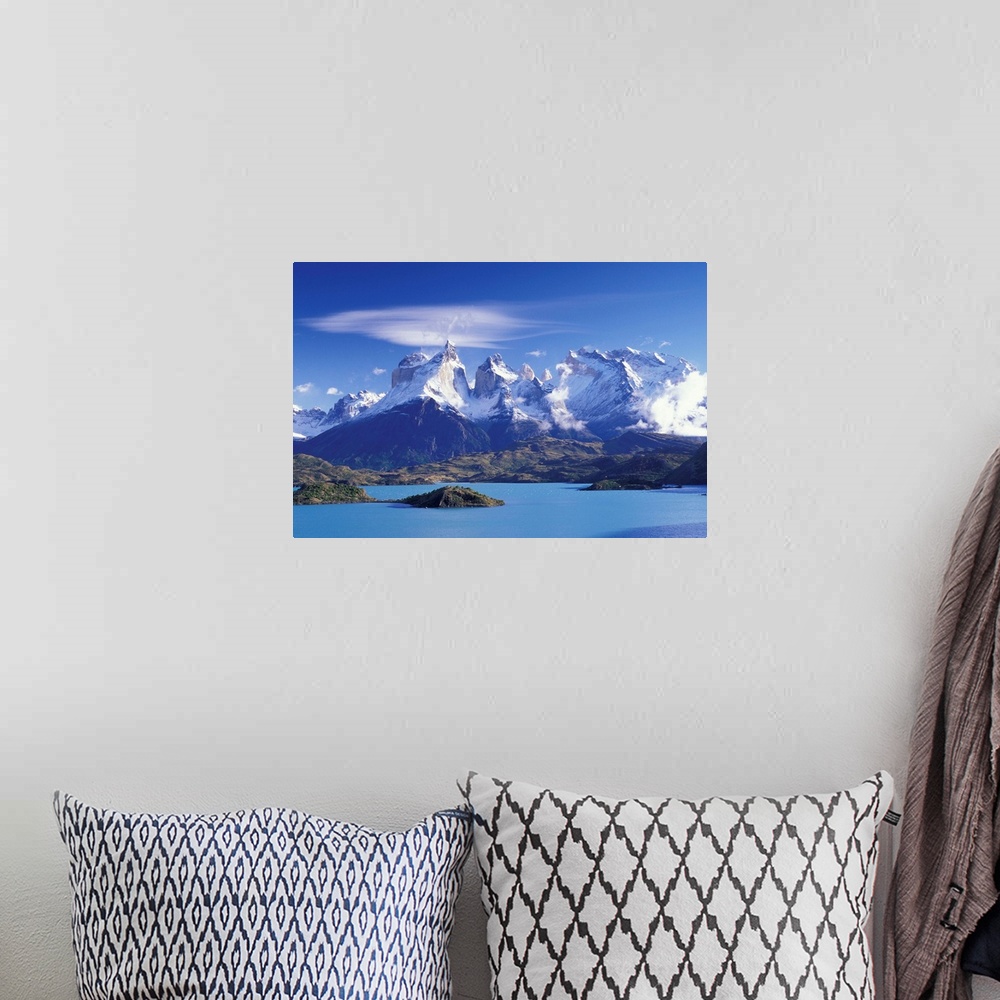 A bohemian room featuring Chile, Patagonia, Torres Del Paine National Park, Cuernos del Paine.