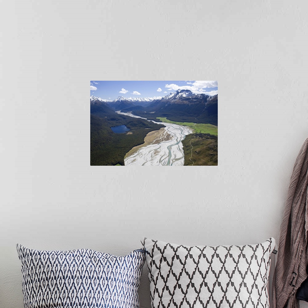 A bohemian room featuring Dart River, near Glenorchy, South Island, New Zealand - aerial