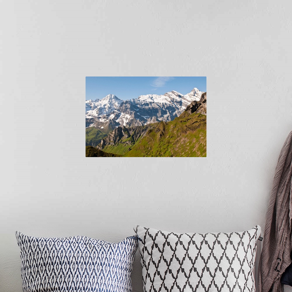 A bohemian room featuring Jungfrau Region, Switzerland. Jungfrau massif from Schilthorn Peak.