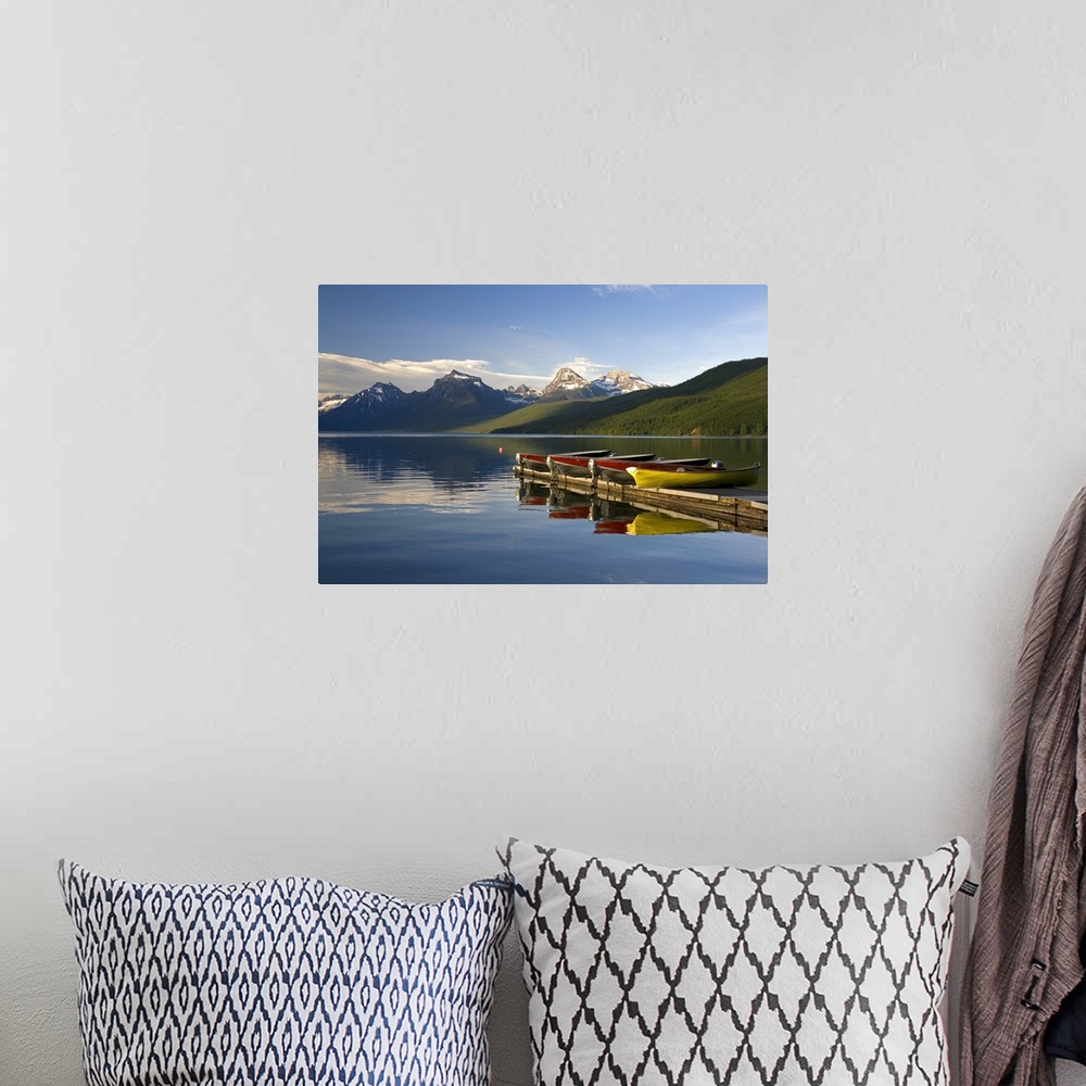 A bohemian room featuring Lake McDonald is the largest lake in Glacier National Park, Montana.