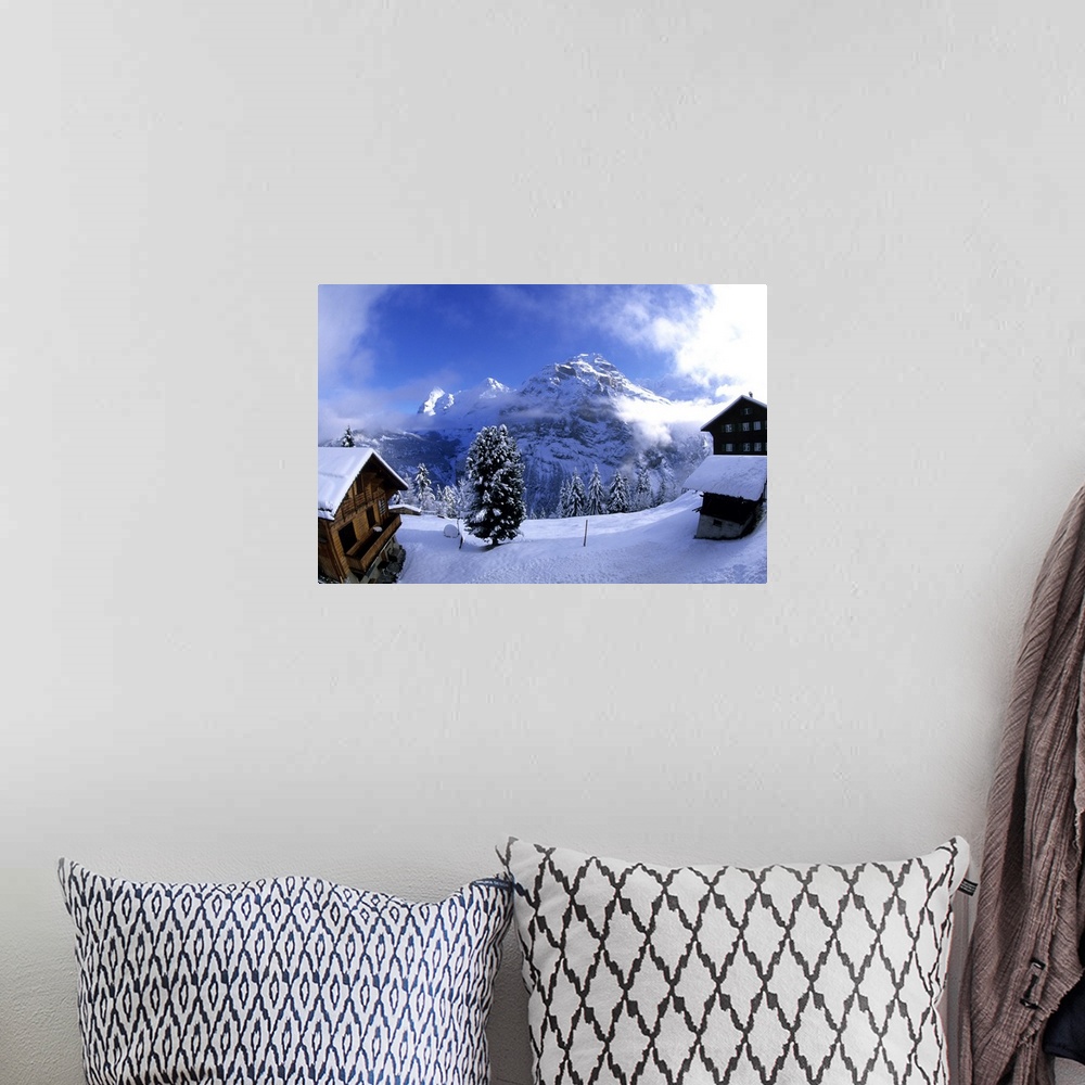 A bohemian room featuring Life in Switzerland beautiful snow scene in Mt Jungfrau in Murren  Switzerland