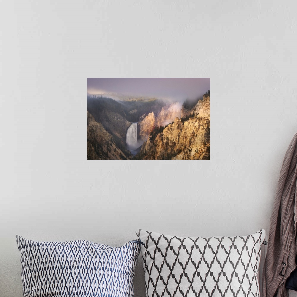 A bohemian room featuring Lower Falls at sunrise from Artist Point, Yellowstone National Park, Wyoming. United States, Wyom...