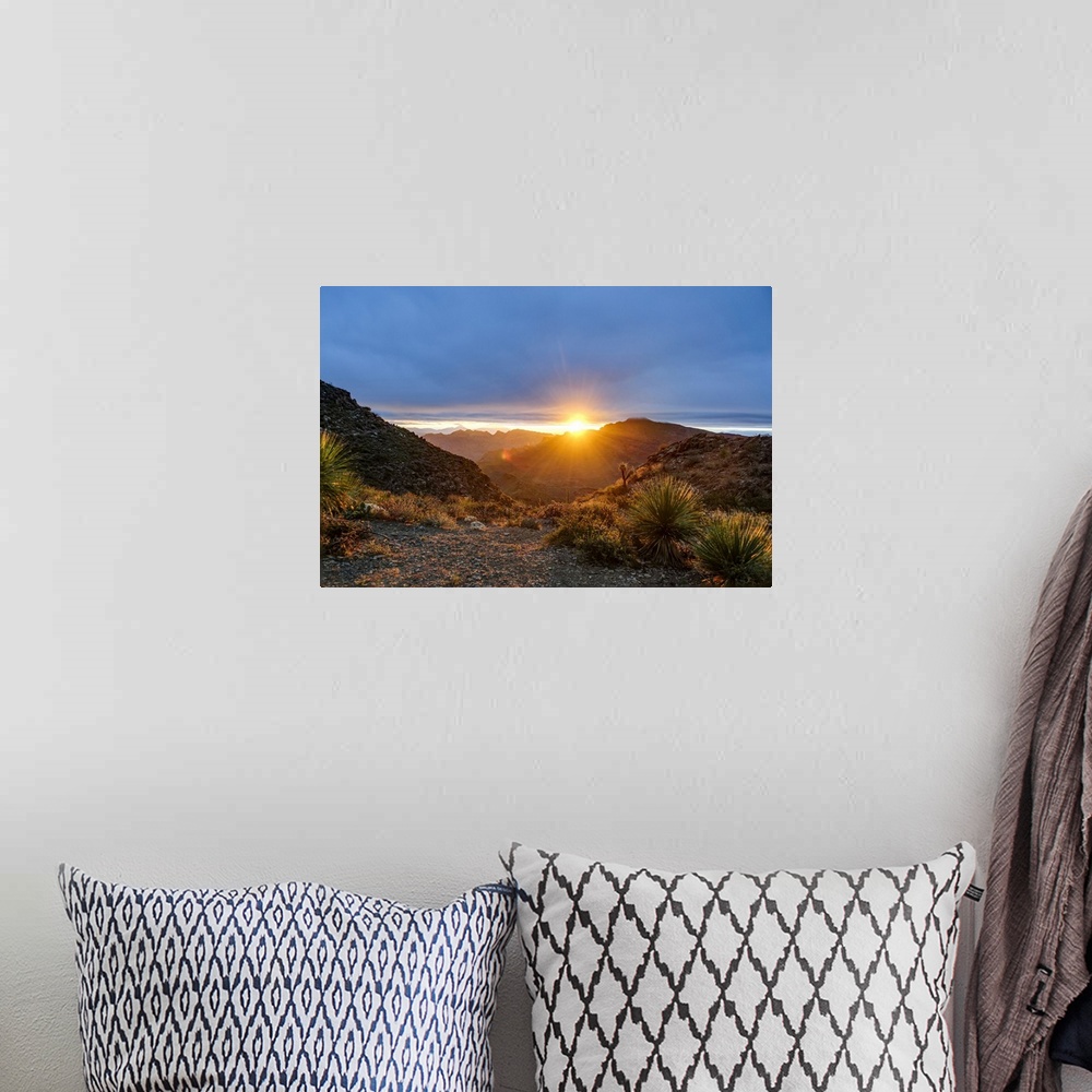 A bohemian room featuring Mexico, Baja California Sur, Sierra de San Francisco. Desert sunrise from a mountain pass.