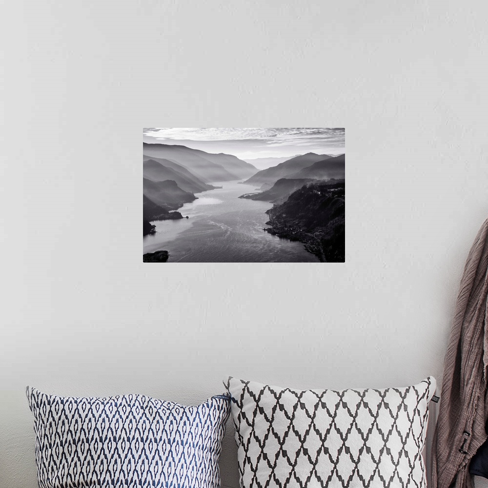 A bohemian room featuring USA, Oregon,  aerial landscape looking west down the Columbia Gorge.