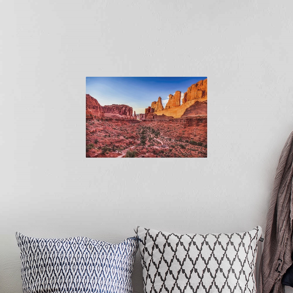 A bohemian room featuring Park Avenue Section, Arches National Park, Moab, Utah, USA. Classic sandstone walls, hoodoos and ...
