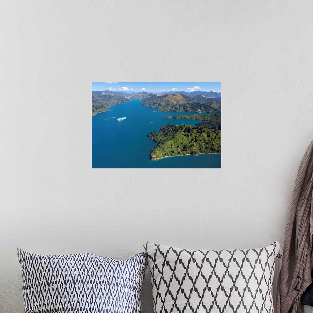 A bohemian room featuring Queen Charlotte Sound, Marlborough Sounds, South Island, New Zealand - aerial