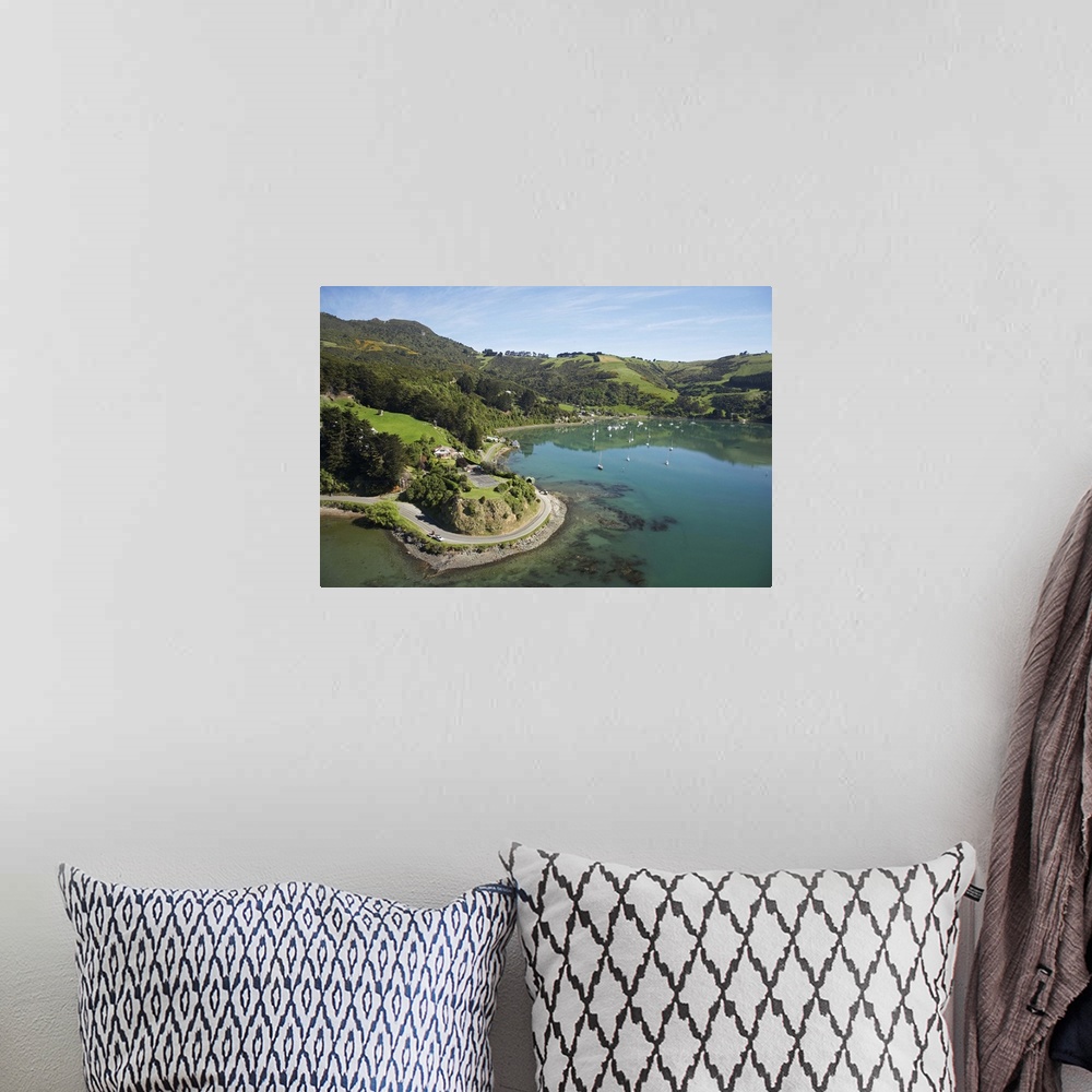 A bohemian room featuring Rocky Point and Deborah Bay, Otago Harbour, Dunedin, South Island, New Zealand - aerial