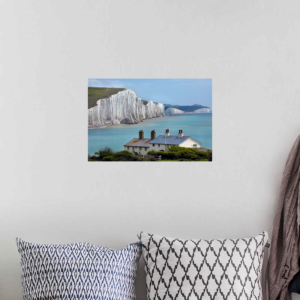 A bohemian room featuring Seven Sisters Chalk Cliffs, and coastguard cottages, Cuckmere Haven, near Seaford, East Sussex, E...