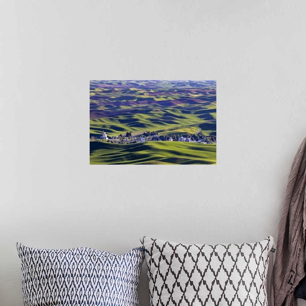 A bohemian room featuring Small town of Steptoe from Steptoe Butte near Colfax, Washington State, USA.