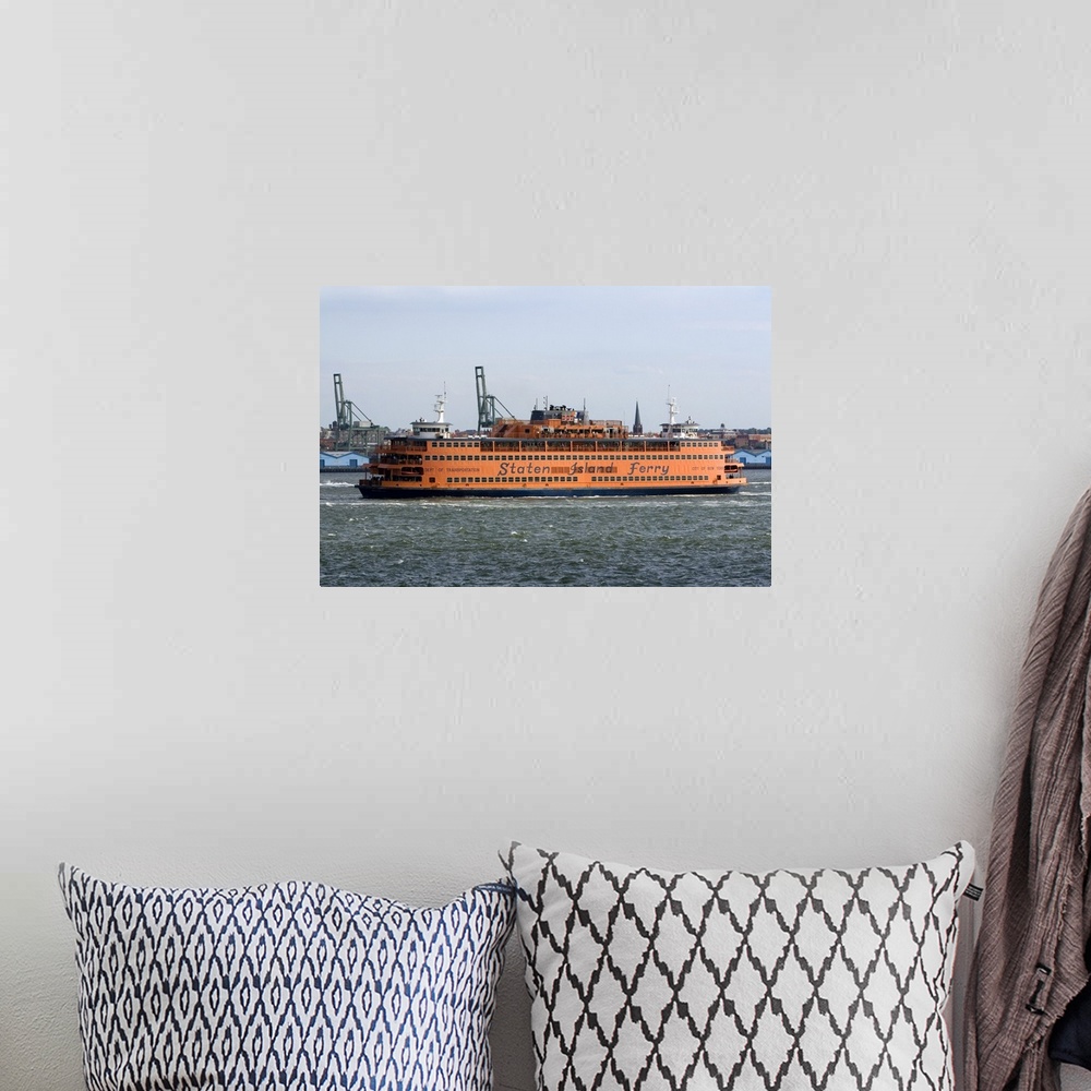 A bohemian room featuring Staten Island Ferry in the harbor at New York City, New York, USA.