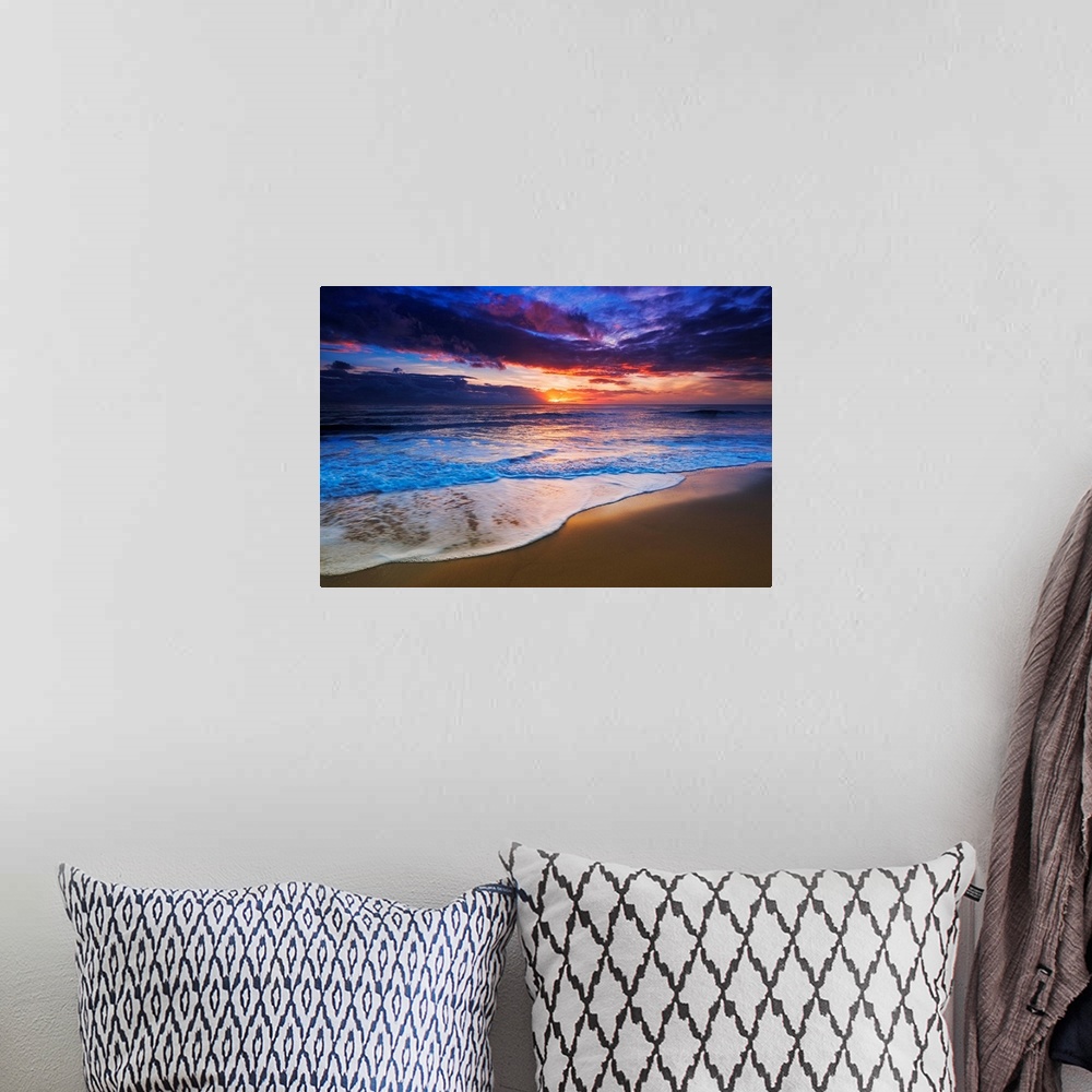 A bohemian room featuring Sunset over the Channel Islands from San Buenaventura State Beach, Ventura, California USA.