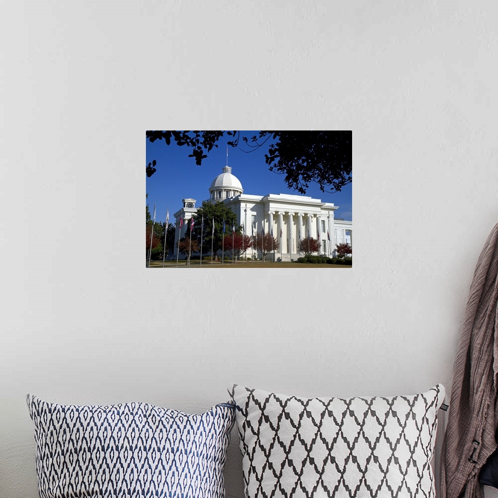 A bohemian room featuring The Alabama State Capitol Building located on Goat Hill in Montgomery, Alabama, USA.