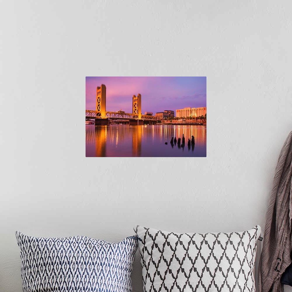 A bohemian room featuring USA, California, Sacramento. Sacramento River and Tower Bridge at sunset.