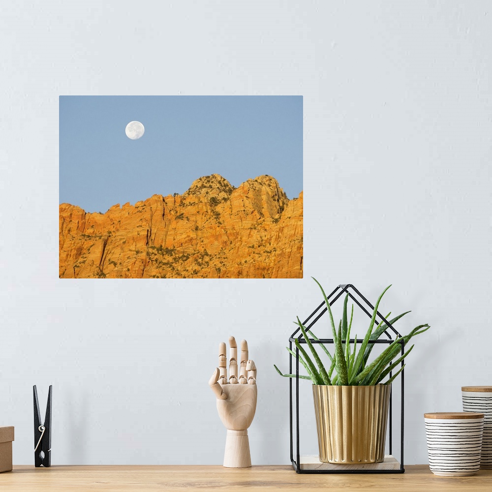 A bohemian room featuring USA, Utah. Zion National Park, Canyon wall and full moon