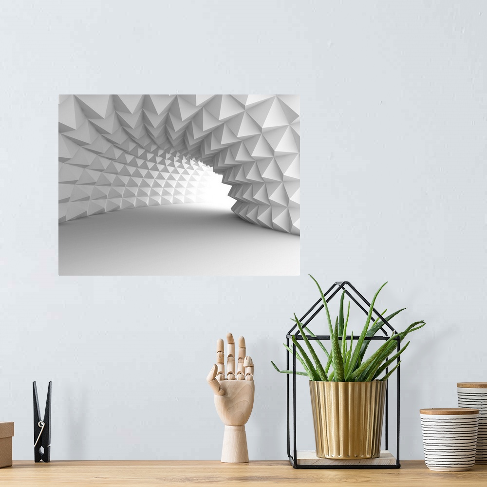 A bohemian room featuring Abstract architecture tunnel with light background. 3D render illustration.