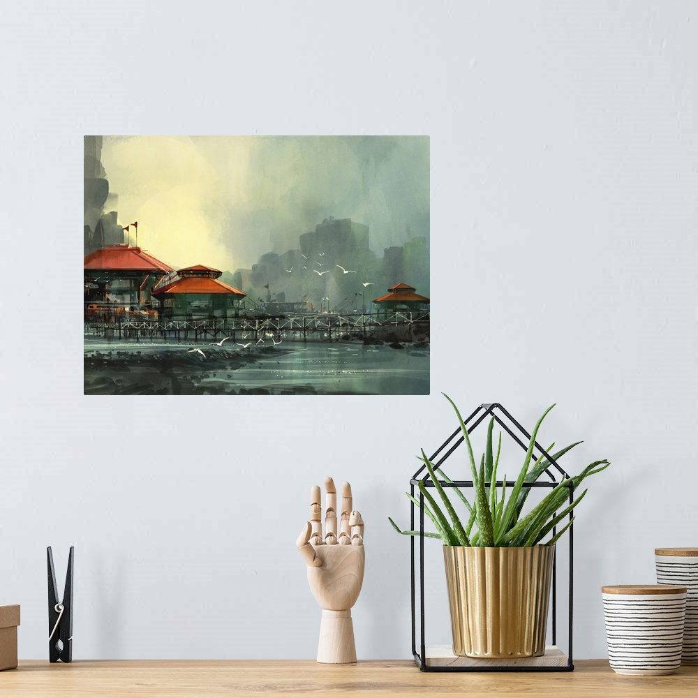 A bohemian room featuring Beautiful Harbor And Fishing Village