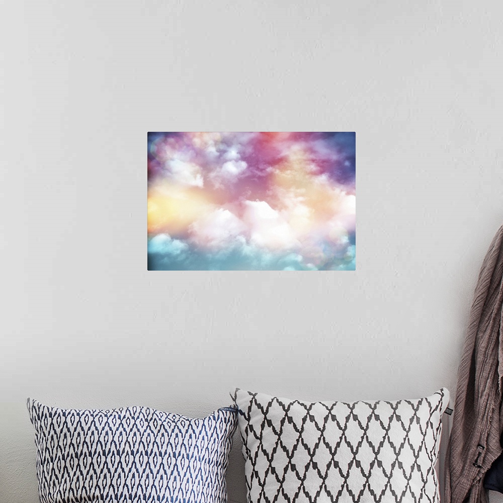 A bohemian room featuring Colorful clouds with lens flare.