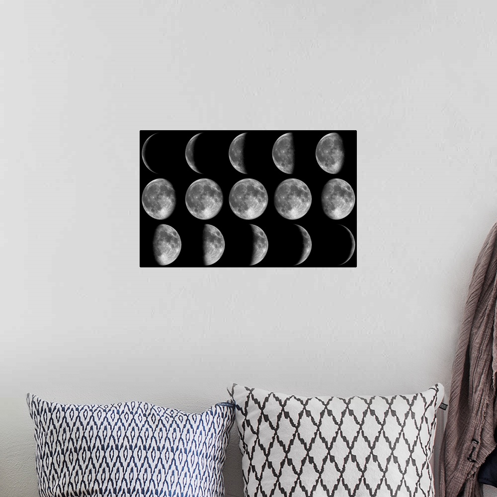 A bohemian room featuring The different phases of our moon during one month.