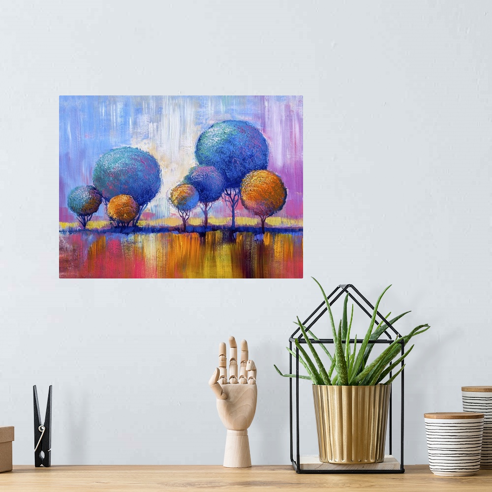 A bohemian room featuring Impressionist Landscape With Colorful Trees