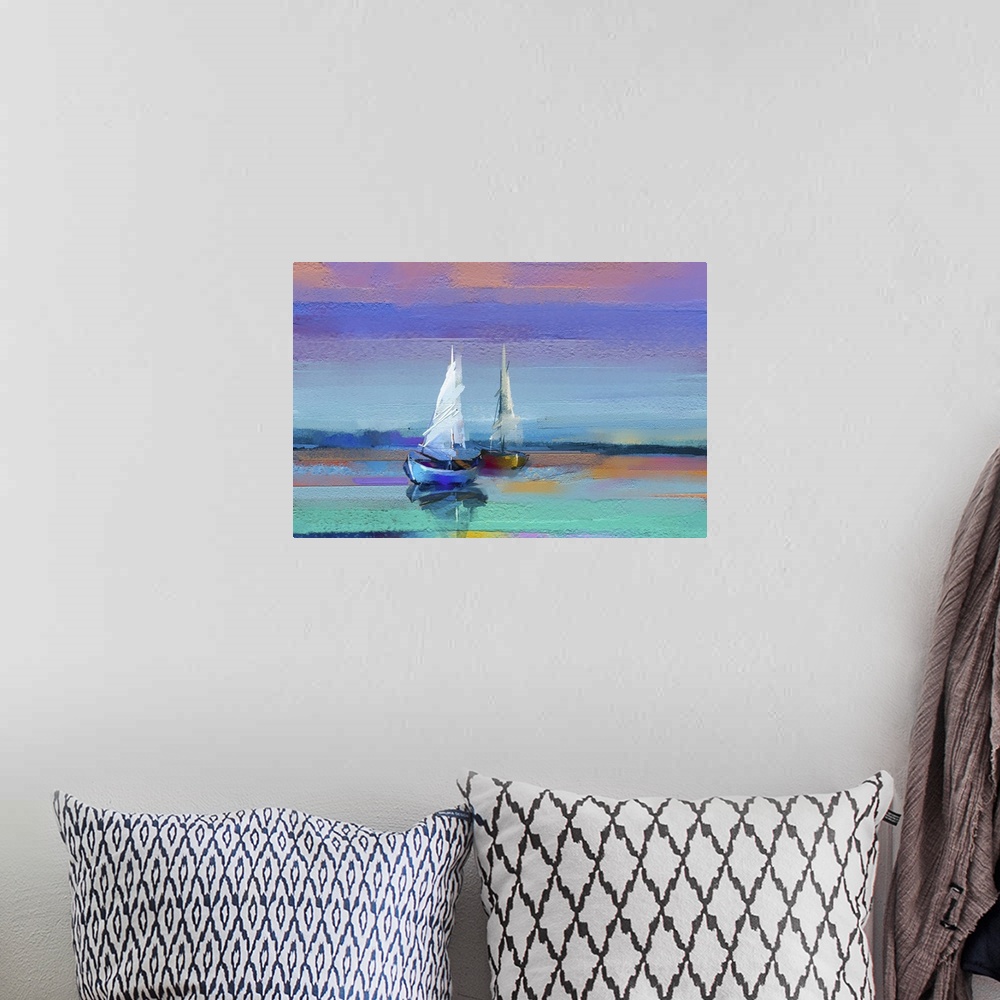 A bohemian room featuring Impressionist Seascape
