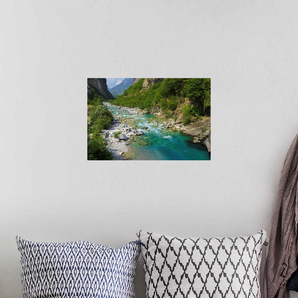 A bohemian room featuring Amazing view of mountain river in Albanian Alps.